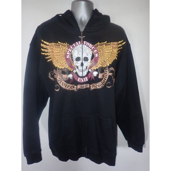 Avirex Hoodie Mens  Black Embroidered Winged Skull Full Zip Streetwear 2XB EUC‎ - Picture 6 of 7